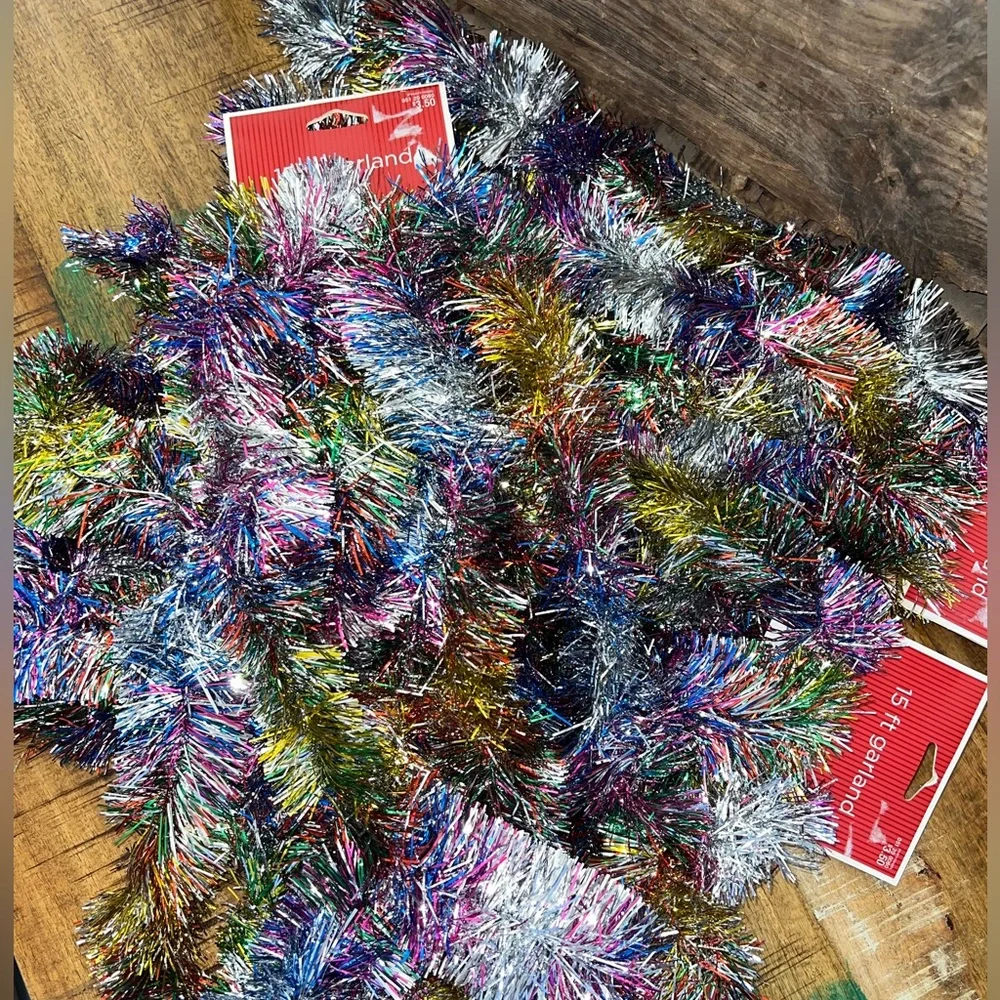 Target x3 vintage look multi colored Christmas tinsel garland x3. Brand new.